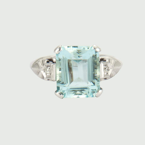 Bague 54 Bague design ART DÉCO des années 1920-30 en or 18 kt avec diamants et aigue-marine 58 Facettes A2491 (602)