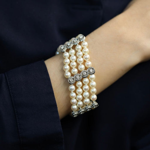Bracelet Bracelet Or blanc 4 rangs de Perles de culture Diamants 58 Facettes