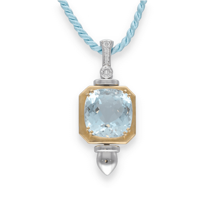 Pendentif Pendentif 2 ors Aigue-marine diamants 58 Facettes