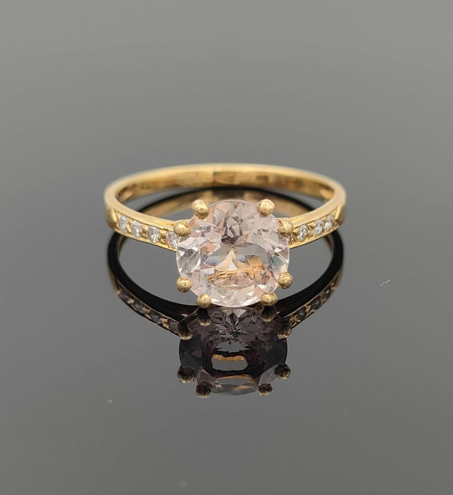 Bague 55 Bague solitaire en or avec morganite et saphirs incolores 58 Facettes