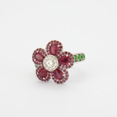 Bague 55 Bague Fleur Rubis Diamants Tsavorites 58 Facettes 325R158