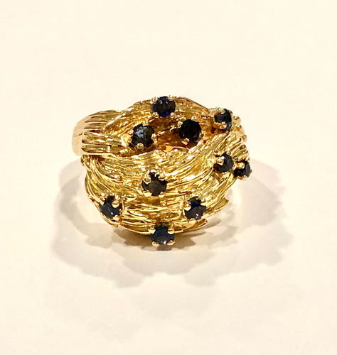 Bague 56 Bague massive or jaune et saphirs 58 Facettes