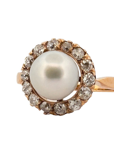 Bague 59 Bague ancienne en or et diamants et perle 58 Facettes