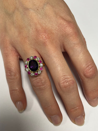Bague 55 Bague ovale festonnée Améthyste Diamants Rubis 58 Facettes