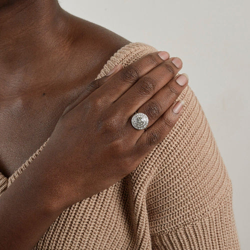 Bague 54 Bague rosace Art Déco Platine diamants 58 Facettes