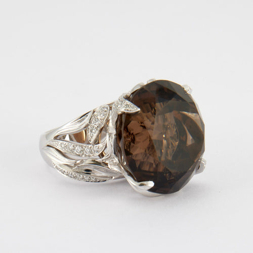Bague 59.5 Bague quartz fumé et diamants 58 Facettes