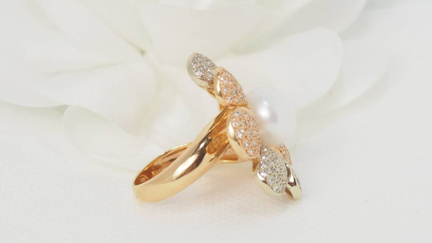 Bague 54 Bague Fleur diamants & perle de culture 58 Facettes 32274