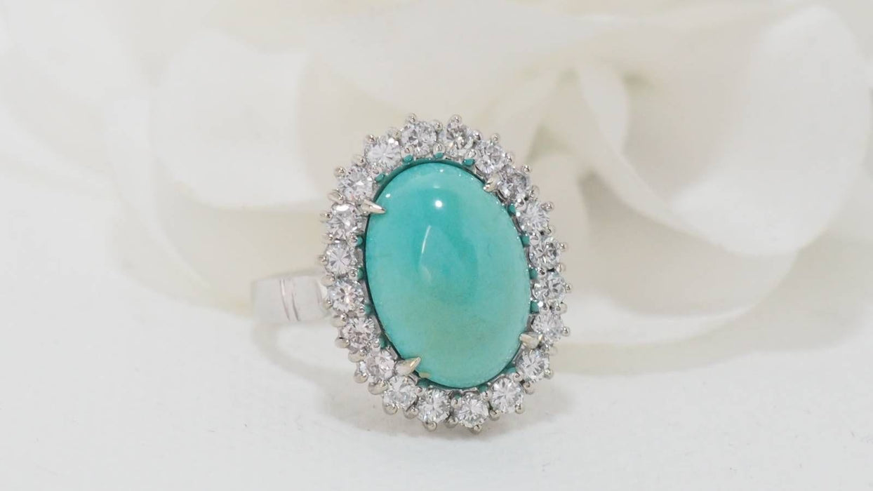 Bague 54 Bague Or blanc, Turquoise & diamants 58 Facettes 32269