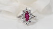 Bague 51 Bague marquise or blanc, rubis navette et diamants 58 Facettes 31031