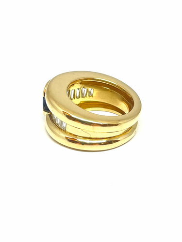 Bague Bague or jaune saphir ovale et diamants baguettes 58 Facettes