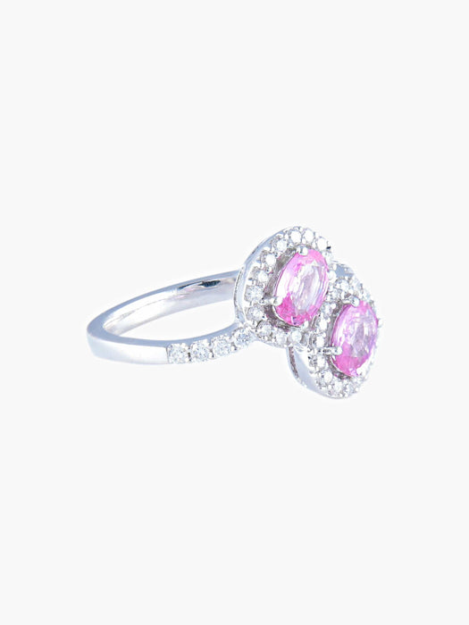 Bague 52 Bague Toi & Moi Saphirs roses Diamants 58 Facettes