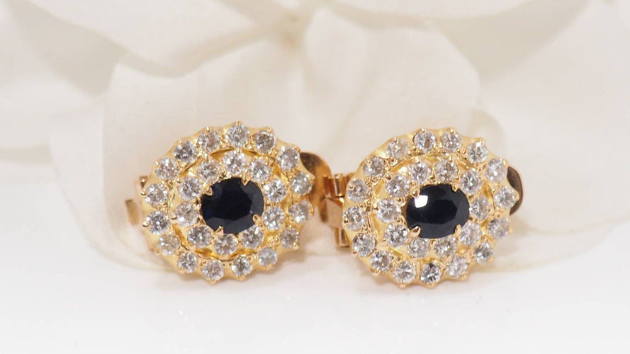 Boucles d'oreilles Boucles d'oreilles en or jaune, saphirs et diamants 58 Facettes 32071