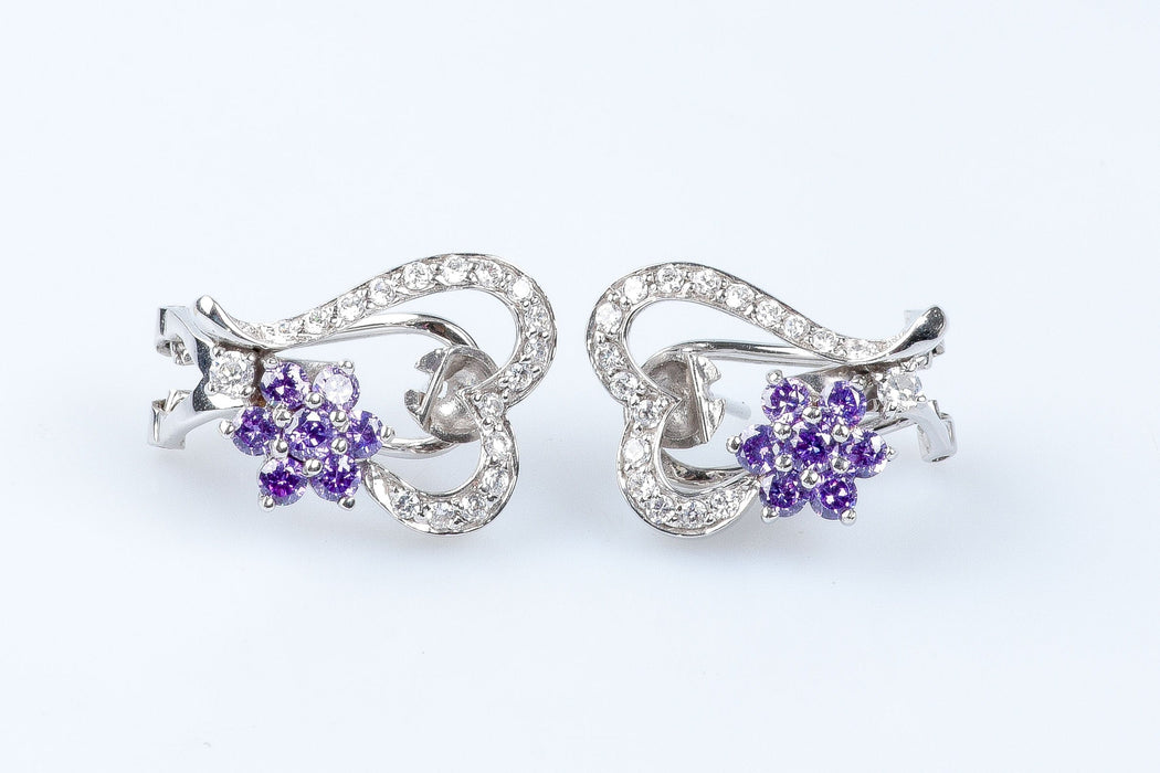 Boucles d'oreilles Boucles d'oreilles coeurs et fleurs en or blanc 18 carats 58 Facettes 111.20995-53