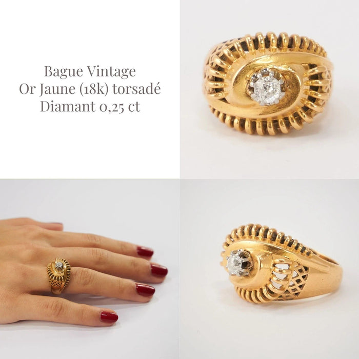 Bague 54.5 Bague Vintage Or Jaune Diamant 58 Facettes LOT 670