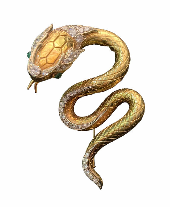 Broche Broche "Serpent", or, diamants et émeraudes 58 Facettes