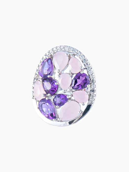 Bague 52 Bague quartz rose Améthystes 58 Facettes