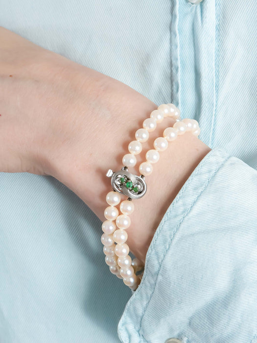 Bracelet Bracelet Vintage Perles Emeraude 58 Facettes