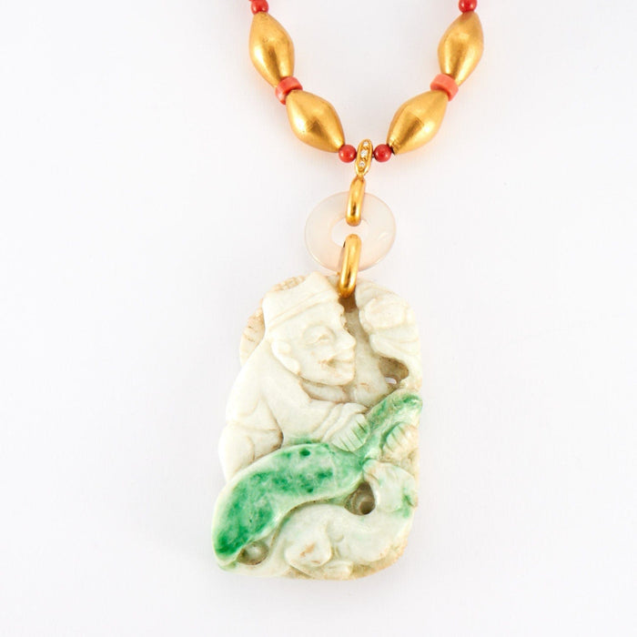 Collier Sautoir en or corail et jade 58 Facettes 0003