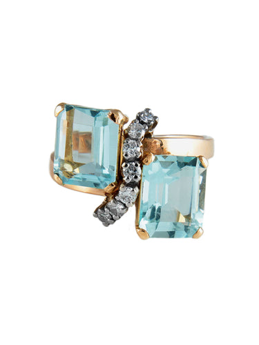 Bague 56 Bague Or, Aigues-Marines et Diamants 58 Facettes