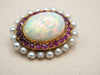 Brooch Brooch opal ruby ​​pearls yellow gold 58 Facettes