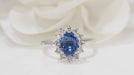 Ring 53 Marguerite ring in platinum, Ceylon sapphire and diamonds 58 Facettes 32077