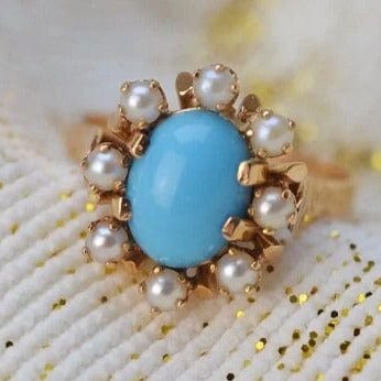 Bague Bague Marguerite Turquoise Perles 58 Facettes Ref1788