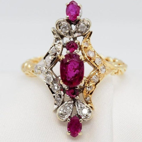 Bague 51 Bague Marquise en Or Bicolore, Rubis Et Diamants 58 Facettes 29171