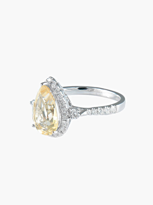 Bague 52 Bague tourmaline jaune poire et diamants or blanc 58 Facettes