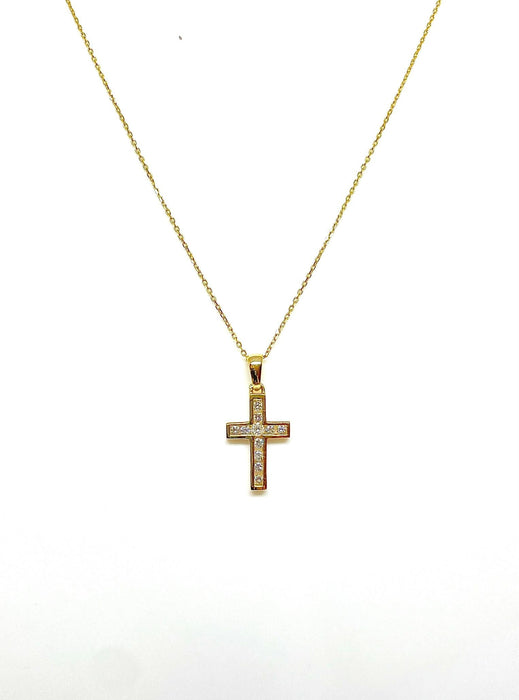 Collier chaine et pendentif croix en or jaune et diamants 58 Facettes