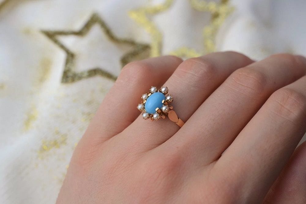 Bague Bague Marguerite Turquoise Perles 58 Facettes Ref1788