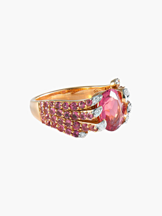 Bague Bague Tourmaline rose, Saphirs roses et Diamants 58 Facettes