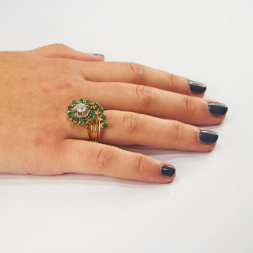 Bague 52.5 Bague Or Jaune Emeraude Diamants 58 Facettes LOT 814