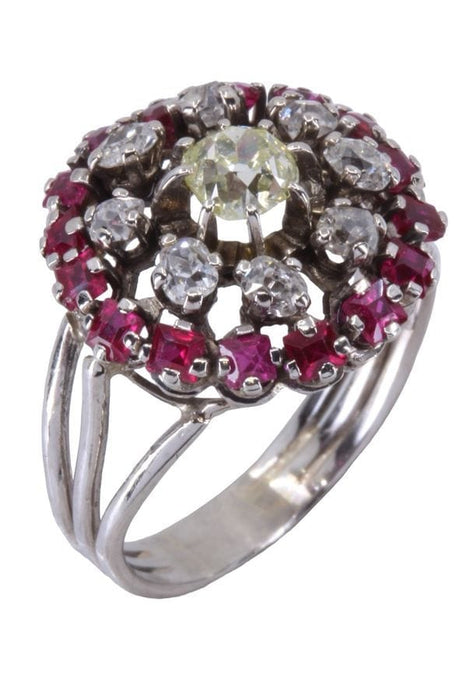 Bague 57 BAGUE OR BLANC RUBIS ET DIAMANTS 58 Facettes 018611