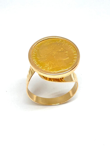 Bague Bague or jaune Pièce de 10 Francs Coq 58 Facettes