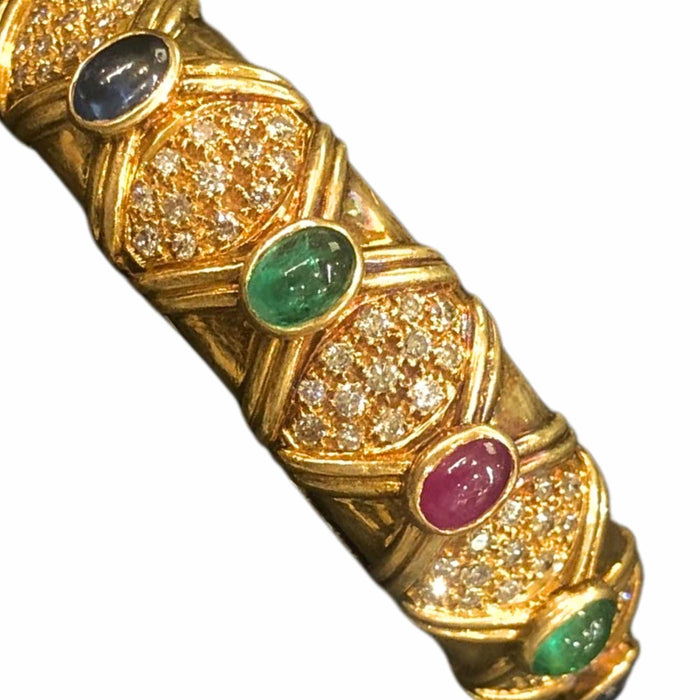 Bracelet Bracelet Jonc en or jaune et cabochons de rubis, saphirs et émeraudes 58 Facettes CAEBRJCYGDEMRUBS