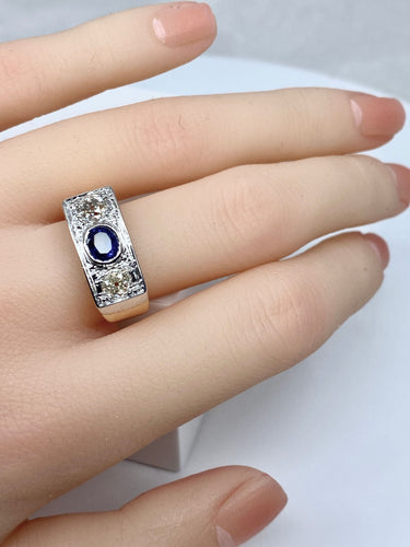 Bague 53 Bague Art Déco Saphir et Diamants 58 Facettes