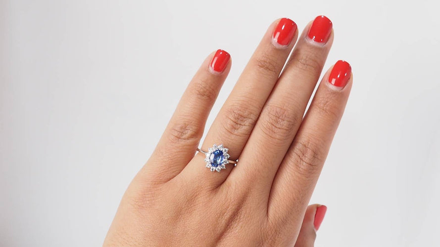 Bague 53 Bague Marguerite en platine, saphir de Ceylan et diamants 58 Facettes 32077