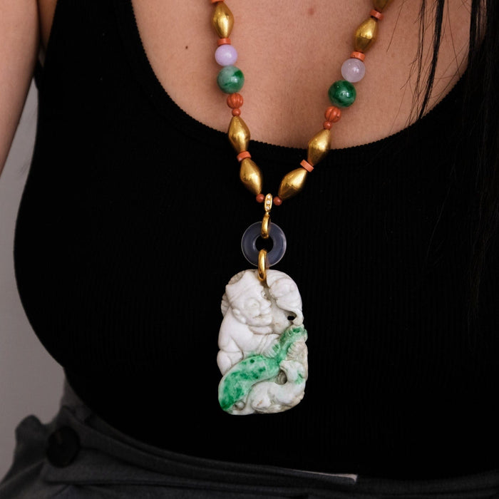 Collier Sautoir en or corail et jade 58 Facettes 0003