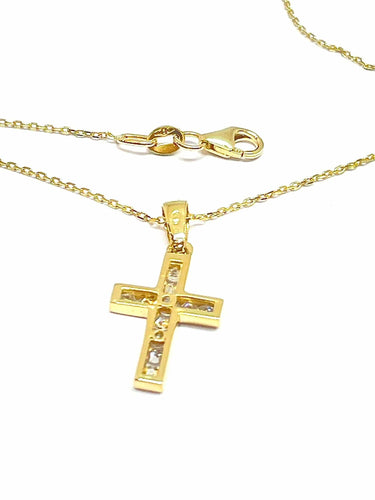 Collier chaine et pendentif croix en or jaune et diamants 58 Facettes