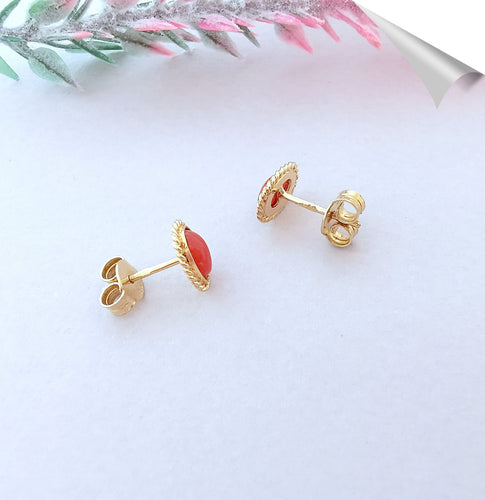 Bague 53 Parure Bague + Boucles d'oreilles, en or, Corail en cabochon 58 Facettes AA 1549