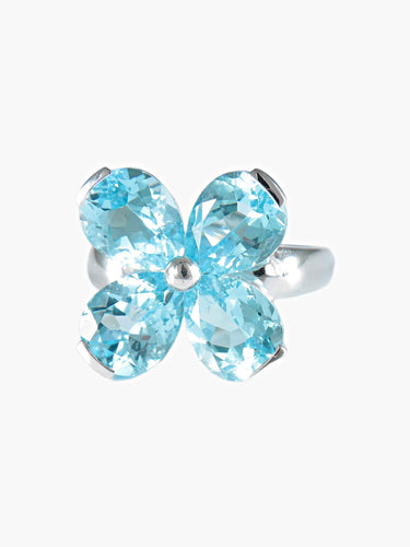 Bague 52 Bague Trèfle à quatre feuilles Topazes bleues 58 Facettes