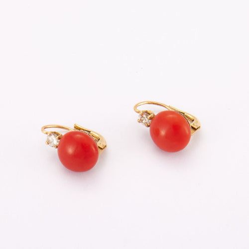 Boucles d'oreilles Dormeuses corail, diamants 58 Facettes