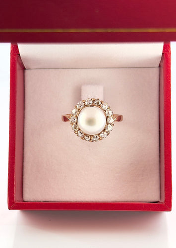 Bague 59 Bague ancienne en or et diamants et perle 58 Facettes