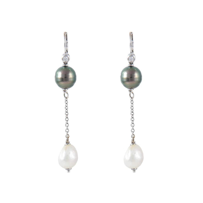 Boucles d'oreilles BOUCLES D’OREILLES PERLES BLANCHES ET TAHITI DIAMANTS 58 Facettes LP 891