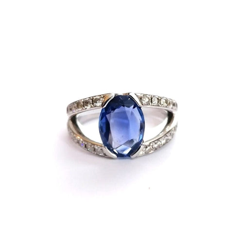 Bague 53 Bague Or blanc Saphir Ceylan Diamants 58 Facettes 3780