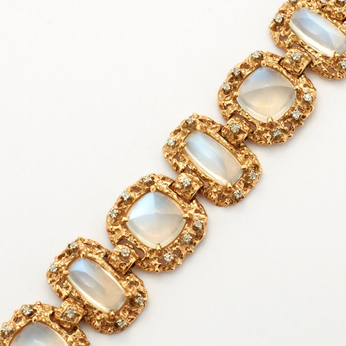 Bracelet SERVAN - Parure en or jaune, pierres de lune et diamants 58 Facettes