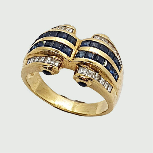 Bague BAGUE CONTEMPORAINE DE STYLE CHEVALIER En Or 18 Kts avec DIAMANTS ET SAPHIRS 58 Facettes Q232A (701)