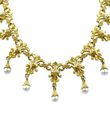 Collier Collier draperie 19ème or jaune et perles 58 Facettes