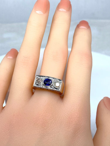 Bague 53 Bague Art Déco Saphir et Diamants 58 Facettes