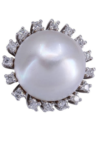 Bague 54 Bague dôme Or blanc Perle Diamant 58 Facettes 081051